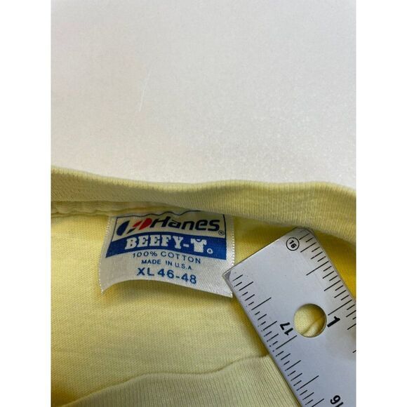 VINTAGE Fish Pocket Graphic 1986 T-shirt Men XL Yellow USA 80s Single Stitch - Picture 9 of 10